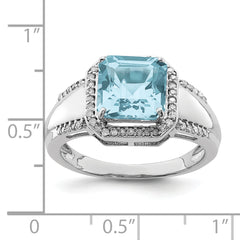 Sterling Silver Rhodium Diam. & Sky Blue Topaz Ring