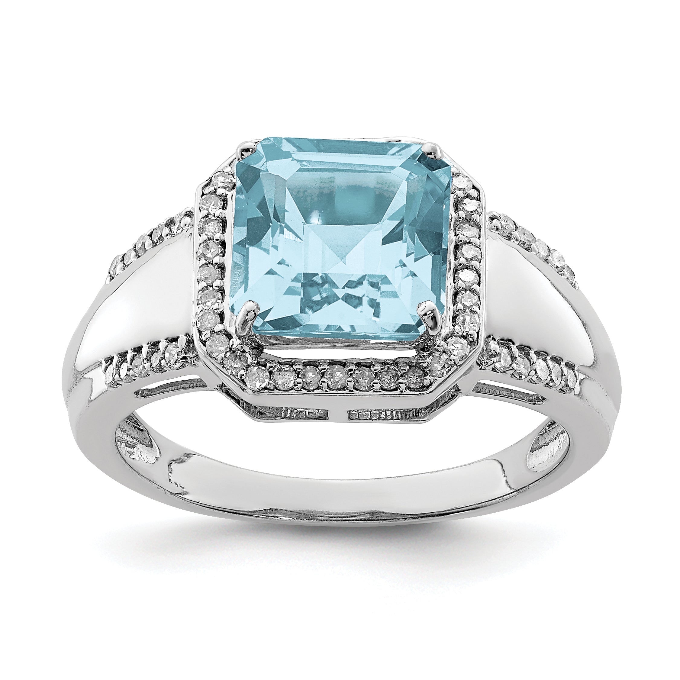 Sterling Silver Rhodium Diam. & Sky Blue Topaz Ring