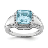 Sterling Silver Rhodium Diam. & Sky Blue Topaz Ring