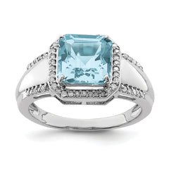 Sterling Silver Rhodium Diam. & Sky Blue Topaz Ring