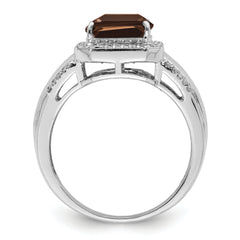 Sterling Silver Rhodium Square Diam. & Smoky Quartz Ring