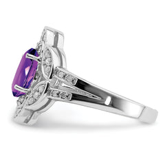 Sterling Silver Rhodium-plated Oval Amethyst & Diamond Ring