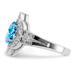 Sterling Silver Rhodium Blue Topaz & Diam. Ring