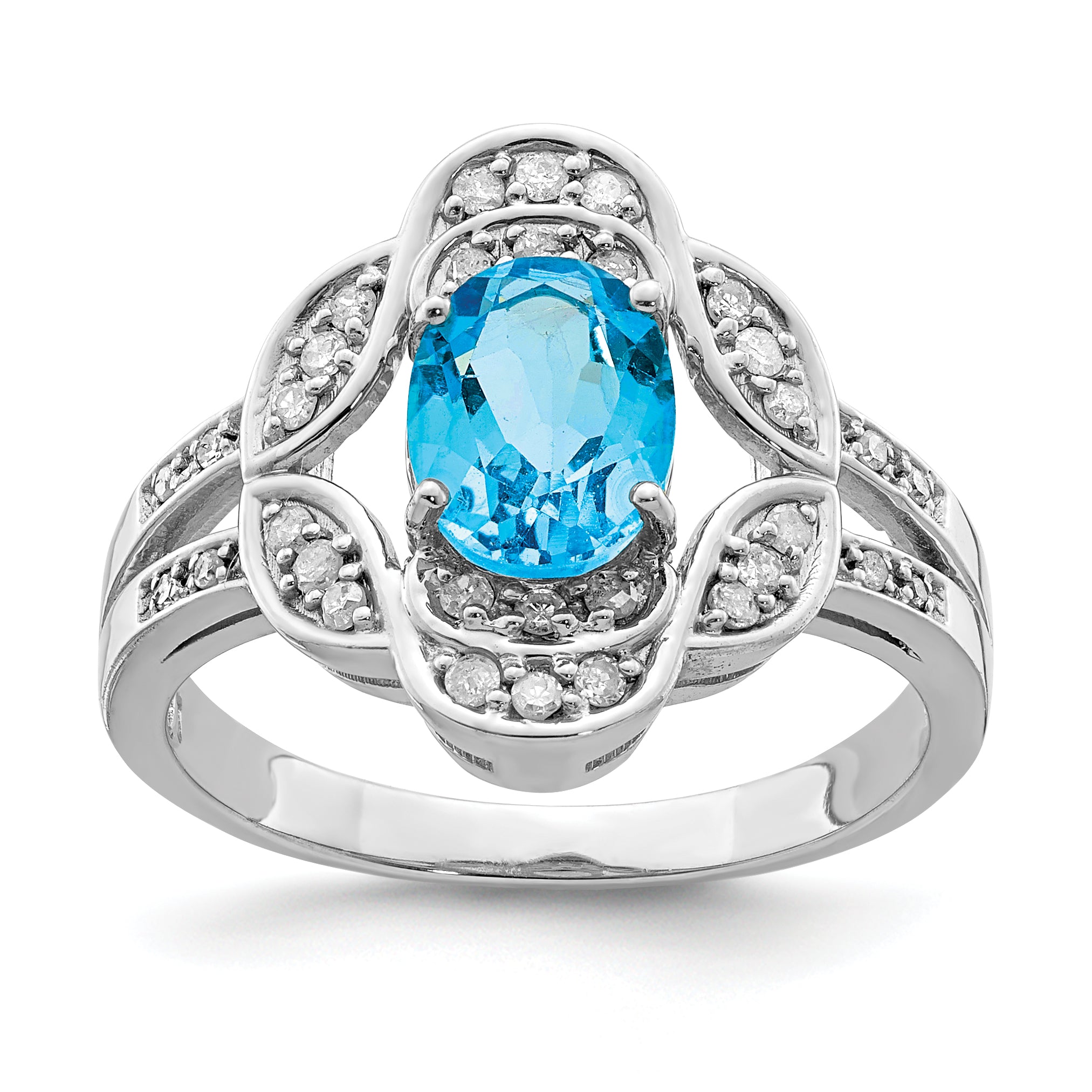 Sterling Silver Rhodium Blue Topaz & Diam. Ring