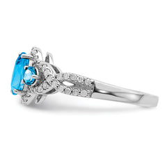 Sterling Silver Rhodium Oval Blue Topaz & Diam. Ring
