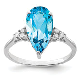 Sterling Silver Rhodium Blue Topaz & Diam. Ring