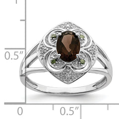Sterling Silver Rhodium Oval Smoky Quartz & Diam. Ring