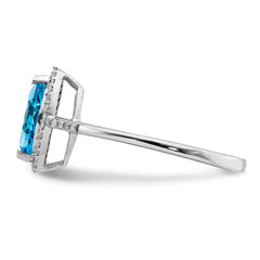 Sterling Silver Rhodium Blue Topaz & Diam. Ring