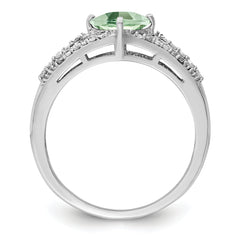 Sterling Silver Rhodium Green Quartz & Diam. Ring
