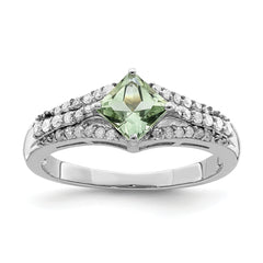 Sterling Silver Rhodium Green Quartz & Diam. Ring