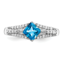 Sterling Silver Rhodium Blue Topaz & Diam. Ring