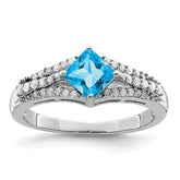 Sterling Silver Rhodium Blue Topaz & Diam. Ring