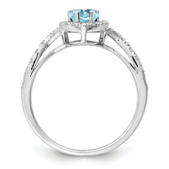 Sterling Silver Rhodium Diam. & Sky Blue Topaz Ring
