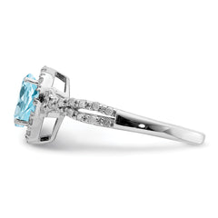 Sterling Silver Rhodium Diam. & Sky Blue Topaz Ring