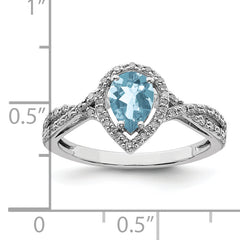 Sterling Silver Rhodium Diam. & Sky Blue Topaz Ring