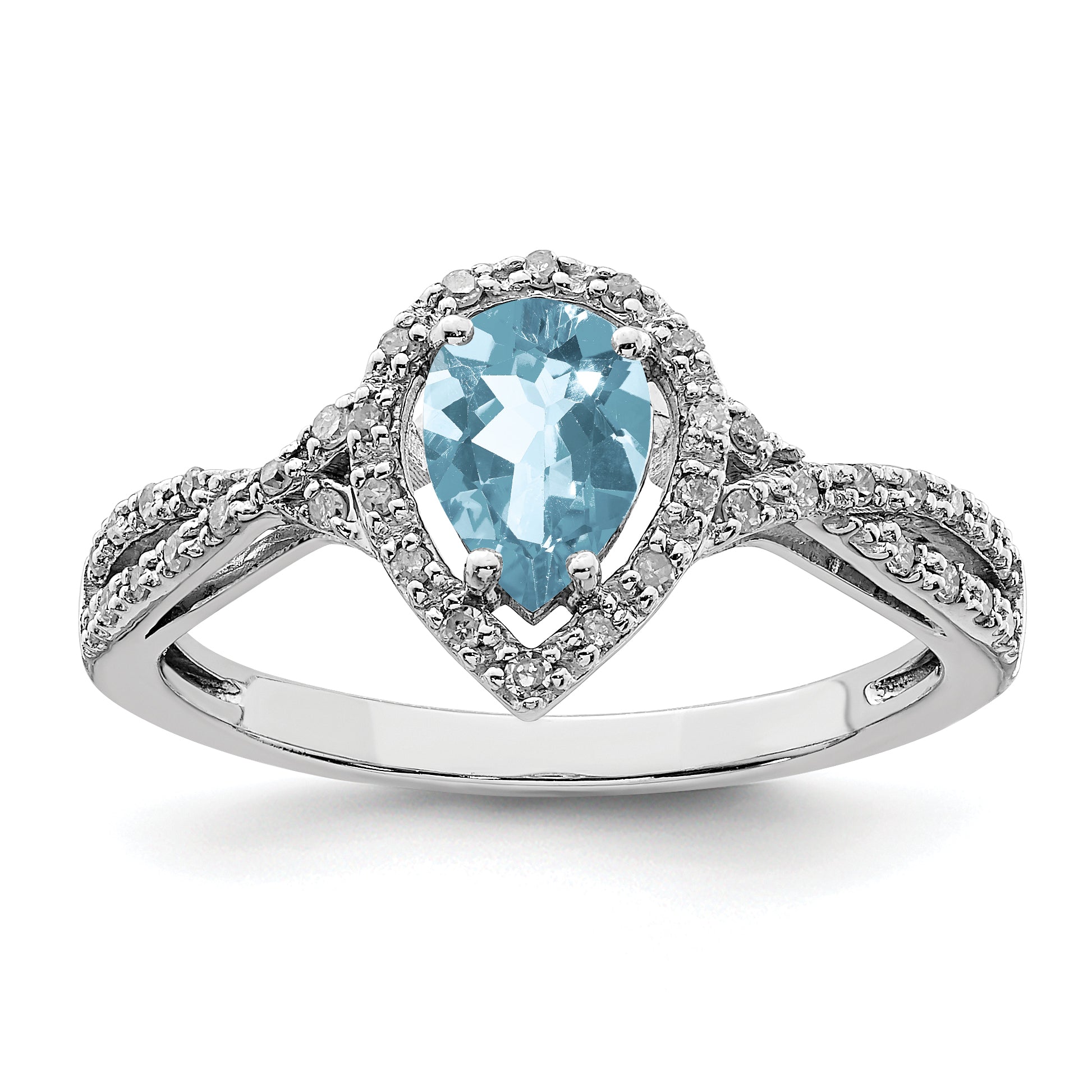 Sterling Silver Rhodium Diam. & Sky Blue Topaz Ring