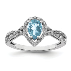 Sterling Silver Rhodium Diam. & Sky Blue Topaz Ring