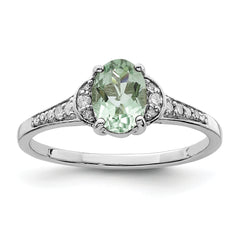 Sterling Silver Rhodium Green Quartz & Diam. Ring