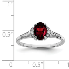 Sterling Silver Rhodium-plated Diamond & Garnet Ring