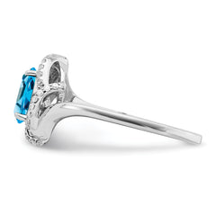 Sterling Silver Rhodium Oval Blue Topaz & Diam. Ring