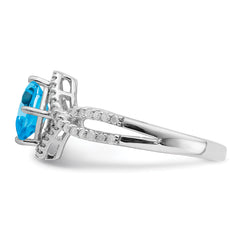 Sterling Silver Rhodium Blue Topaz & Diam. Ring