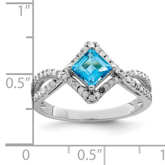 Sterling Silver Rhodium Blue Topaz & Diam. Ring