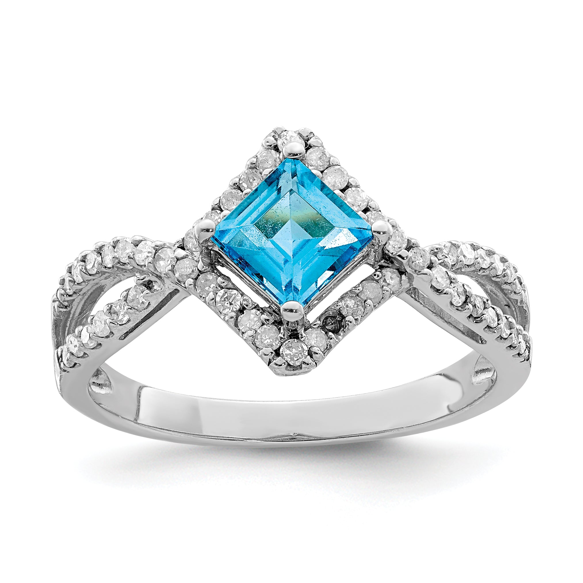 Sterling Silver Rhodium Blue Topaz & Diam. Ring