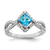 Sterling Silver Rhodium Blue Topaz & Diam. Ring
