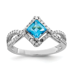 Sterling Silver Rhodium Blue Topaz & Diam. Ring