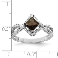 Sterling Silver Rhodium Smoky Quartz & Diam. Ring