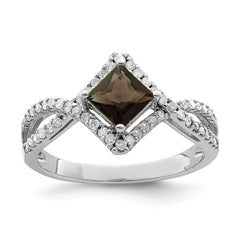 Sterling Silver Rhodium Smoky Quartz & Diam. Ring