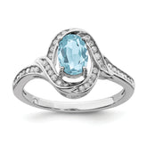Sterling Silver Rhodium Diam. & Sky Blue Topaz Ring