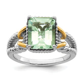 Sterling Silver Rhodium With  Flash Gold-plate Green Quartz Ring