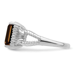 Sterling Silver Rhodium With Flash Gold-plate Smoky Quartz Ring