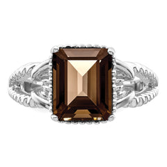 Sterling Silver Rhodium With Flash Gold-plate Smoky Quartz Ring
