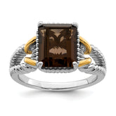 Sterling Silver Rhodium With  Flash Gold-plate Smoky Quartz Ring