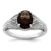 Sterling Silver Rhodium Oval Smoky Quartz & Diam. Ring
