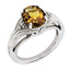 Sterling Silver Rhodium-plated Oval Whiskey Quartz & Diamond Ring