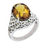 Sterling Silver Rhodium-plated Oval Checker-Cut Whiskey Quartz Ring