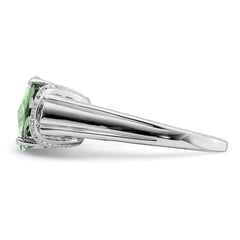 Sterling Silver Rhodium Checker-Cut Green Quartz & Diam. Ring