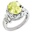 Sterling Silver RH-plated Oval Checker-Cut Lemon Quartz & Diamond Ring