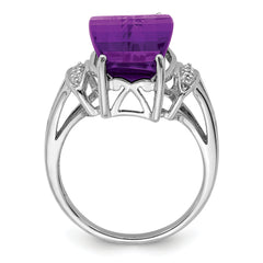 Sterling Silver Rhodium-plated Amethyst & Diamond Ring