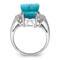 Sterling Silver Rhodium Sky Blue Topaz & Diam. Ring