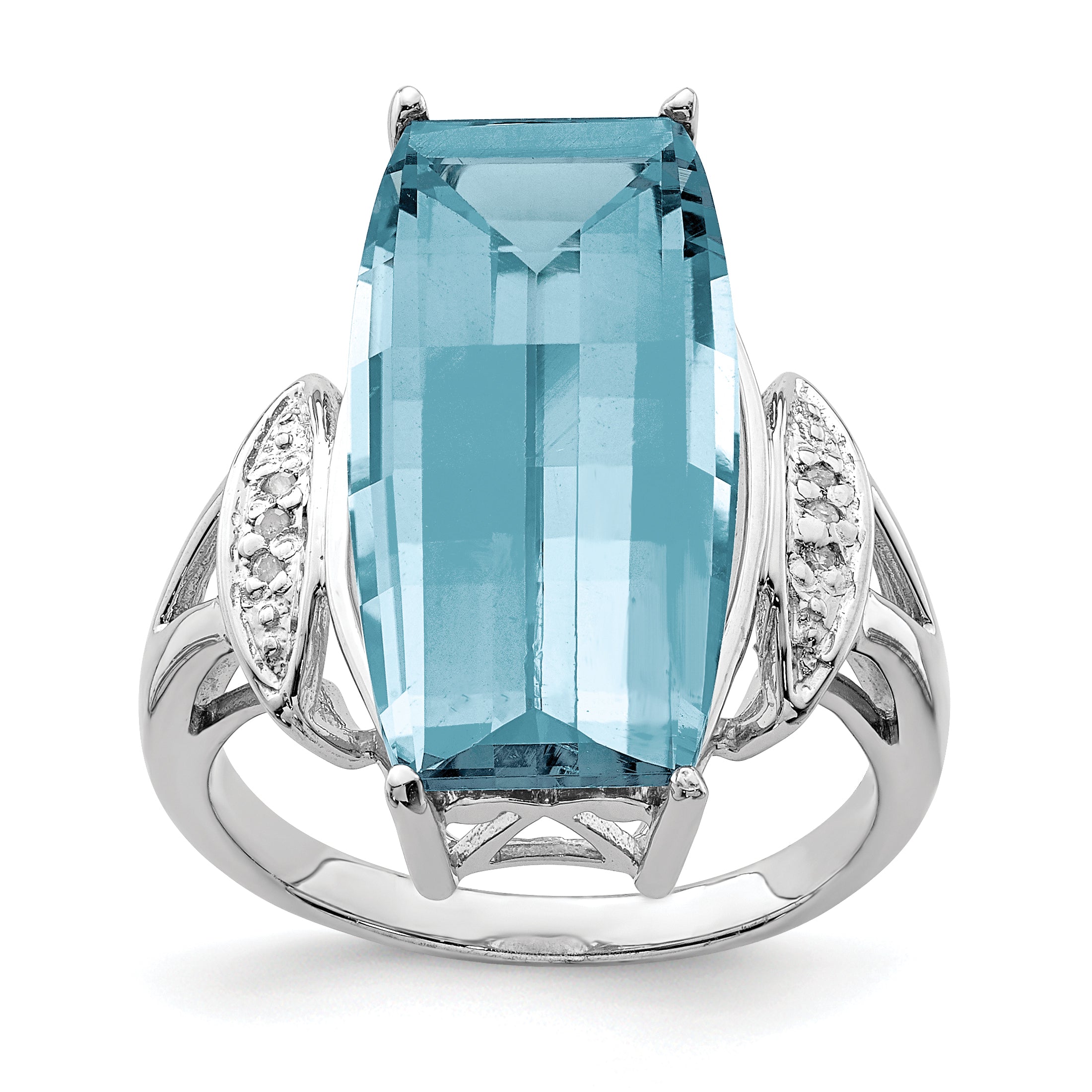 Sterling Silver Rhodium Sky Blue Topaz & Diam. Ring