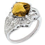 Sterling Silver RH-plated Checker-Cut Whiskey Quartz & Diamond Ring