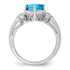 Sterling Silver Rhodium Blue Topaz & Diam. Ring