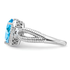 Sterling Silver Rhodium Blue Topaz & Diam. Ring