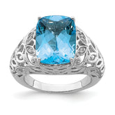 Sterling Silver Rhodium Swiss Blue Topaz & Diam. Ring