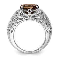 Sterling Silver Rhodium Smoky Quartz & Diam. Ring