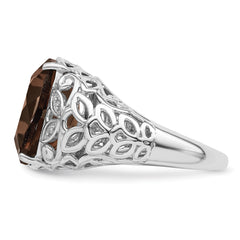 Sterling Silver Rhodium Smoky Quartz & Diam. Ring
